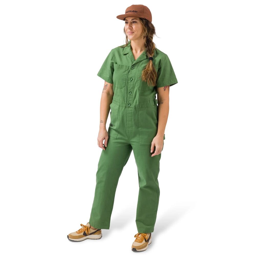 Flylow Portola Coverall Jumpsuit Matcha Green Stretch Cotton Canvas Medium